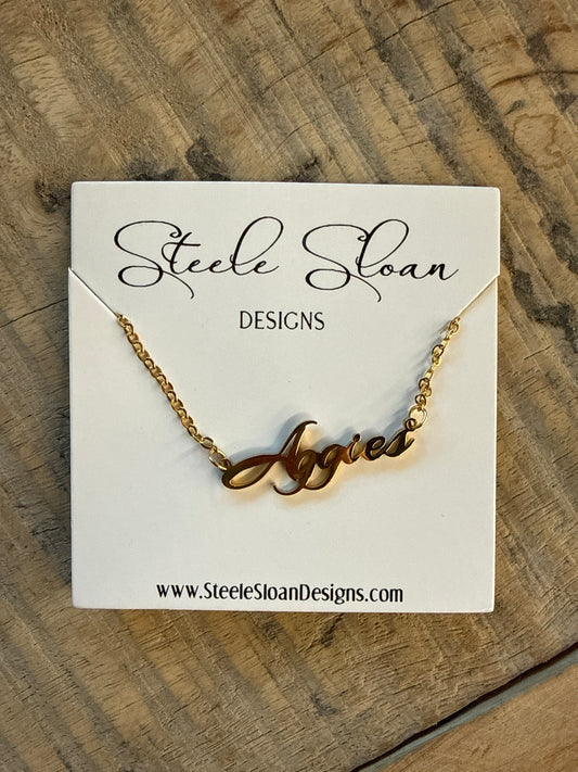 Aggies Script Necklace - Gold