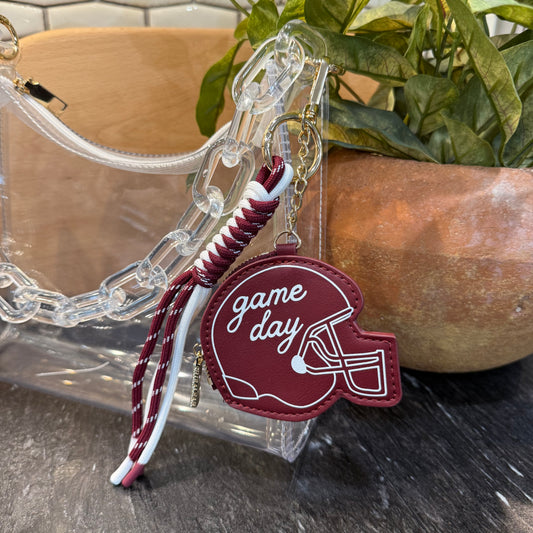 Bag Charm - Helmet Maroon + White