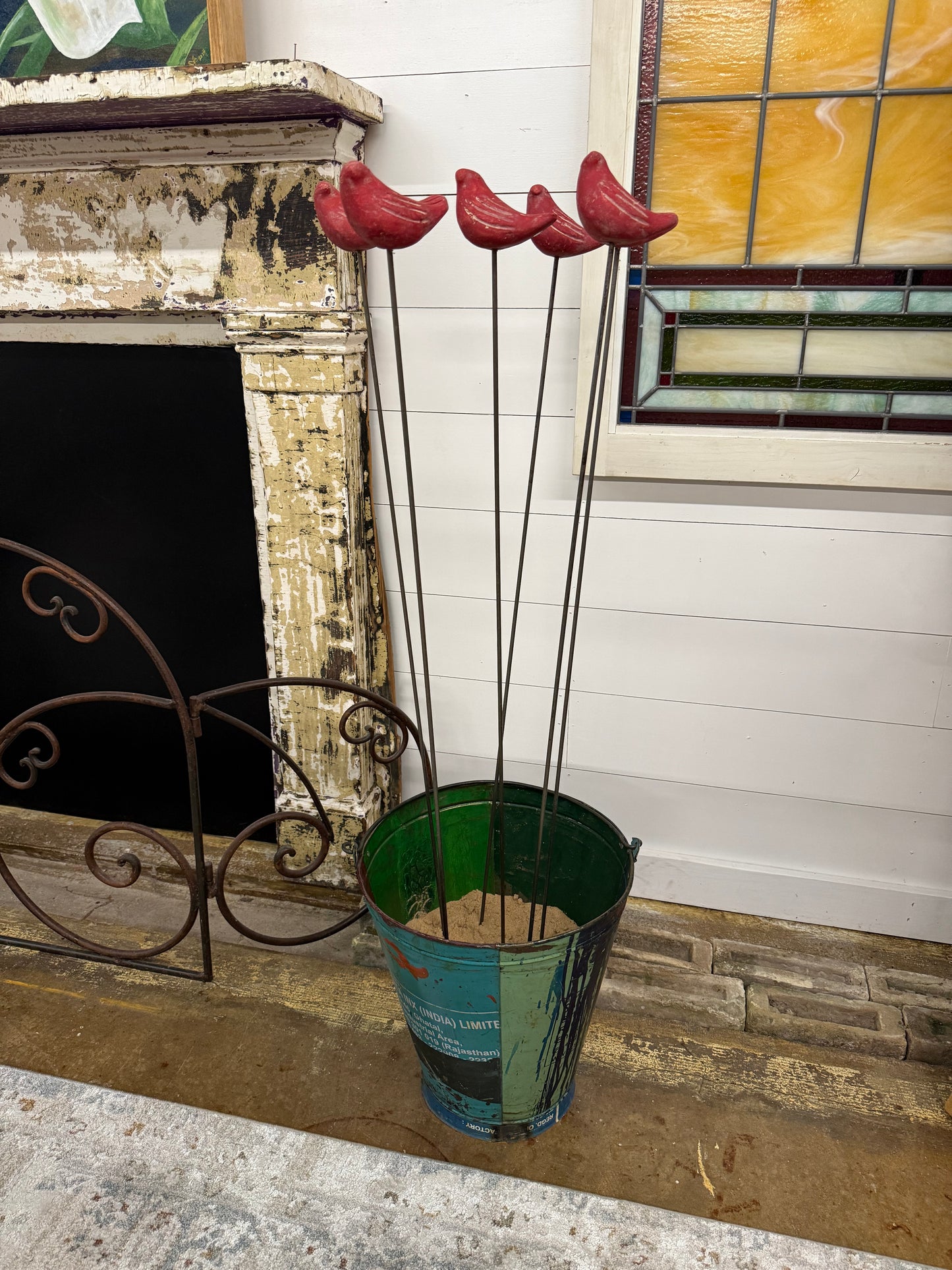Clay Red Bird Plant Stake