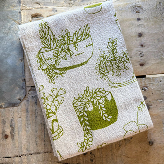 Green Succulent Handprinted Kitchen Towel