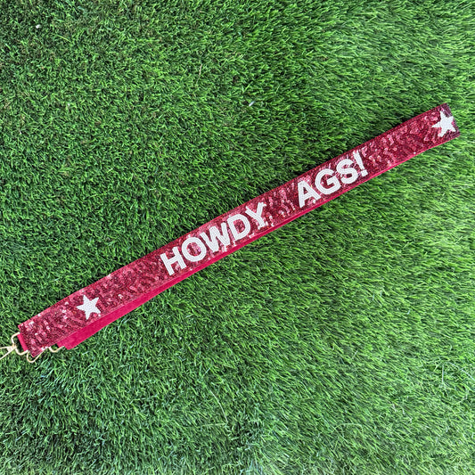 Howdy Ags Maroon Sequin Purse Strap - 1.5"