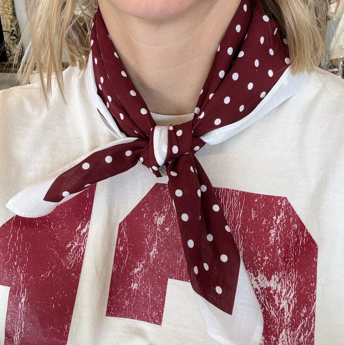 Bandana - Maroon + White Polka Dot