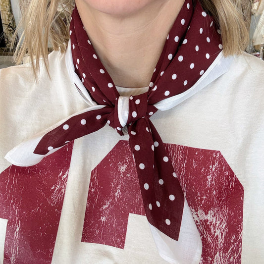 Bandana - Maroon + White Polka Dot
