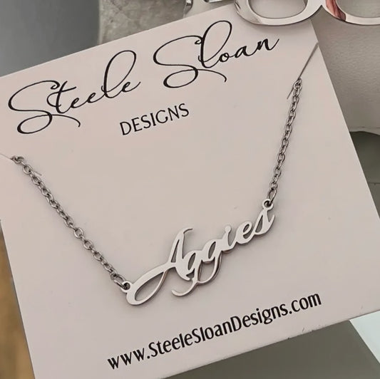 Aggies Script Necklace - Silver