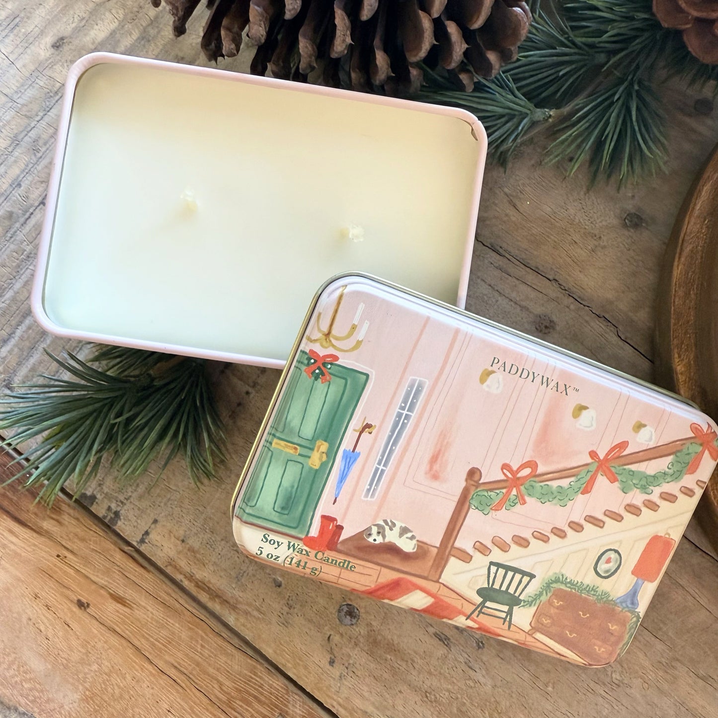 Pink Candle Holiday Tin