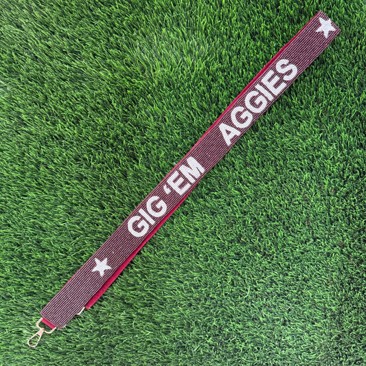 Gig 'em Aggies Beaded Purse Strap - Maroon - 1.5"