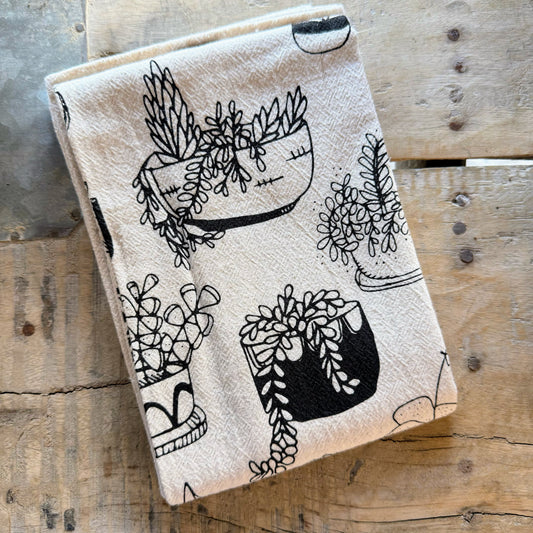 Black Succulent Handprinted Kitchen Towel