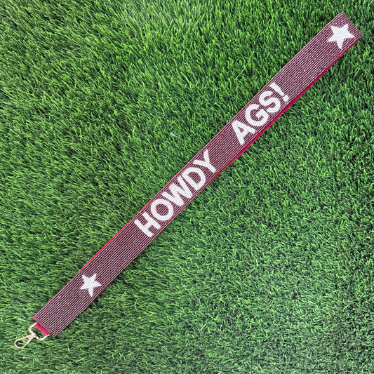 Howdy Ags Beaded Purse Strap - Maroon - 1.5"