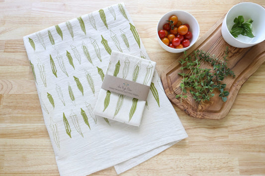 Okra Handprinted Kitchen Towel
