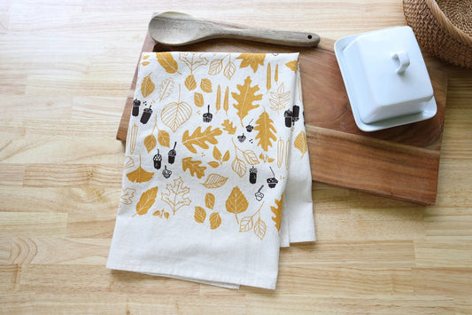 Autumn Leaves Handprinted Kitchen Towel