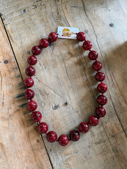 Maroon Chunky Beaded Statement Necklace