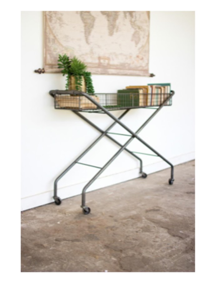 Metal Basket Console on Wheels