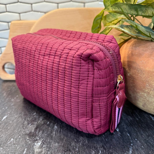 Quilted Boxy Cosmetic Bag - Large Maroon
