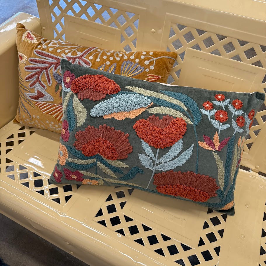 Floral Embroidered Pillow
