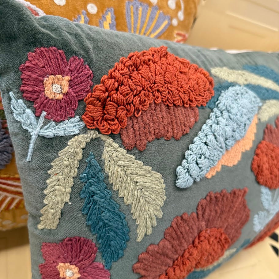 Floral Embroidered Pillow