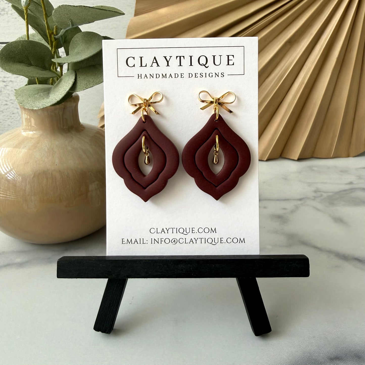 Maroon Tiered Handcrafted Clay Earrings