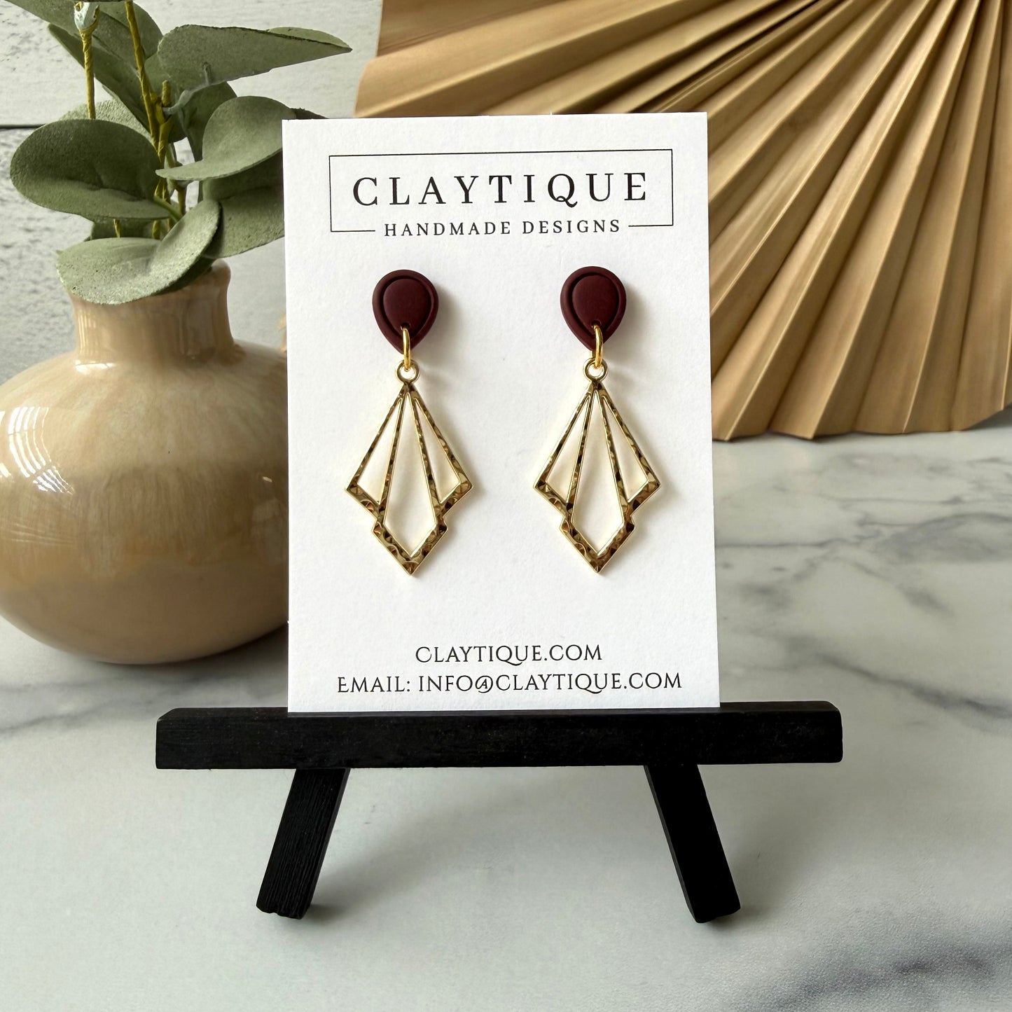 Maroon Tiered Handcrafted Clay Earrings