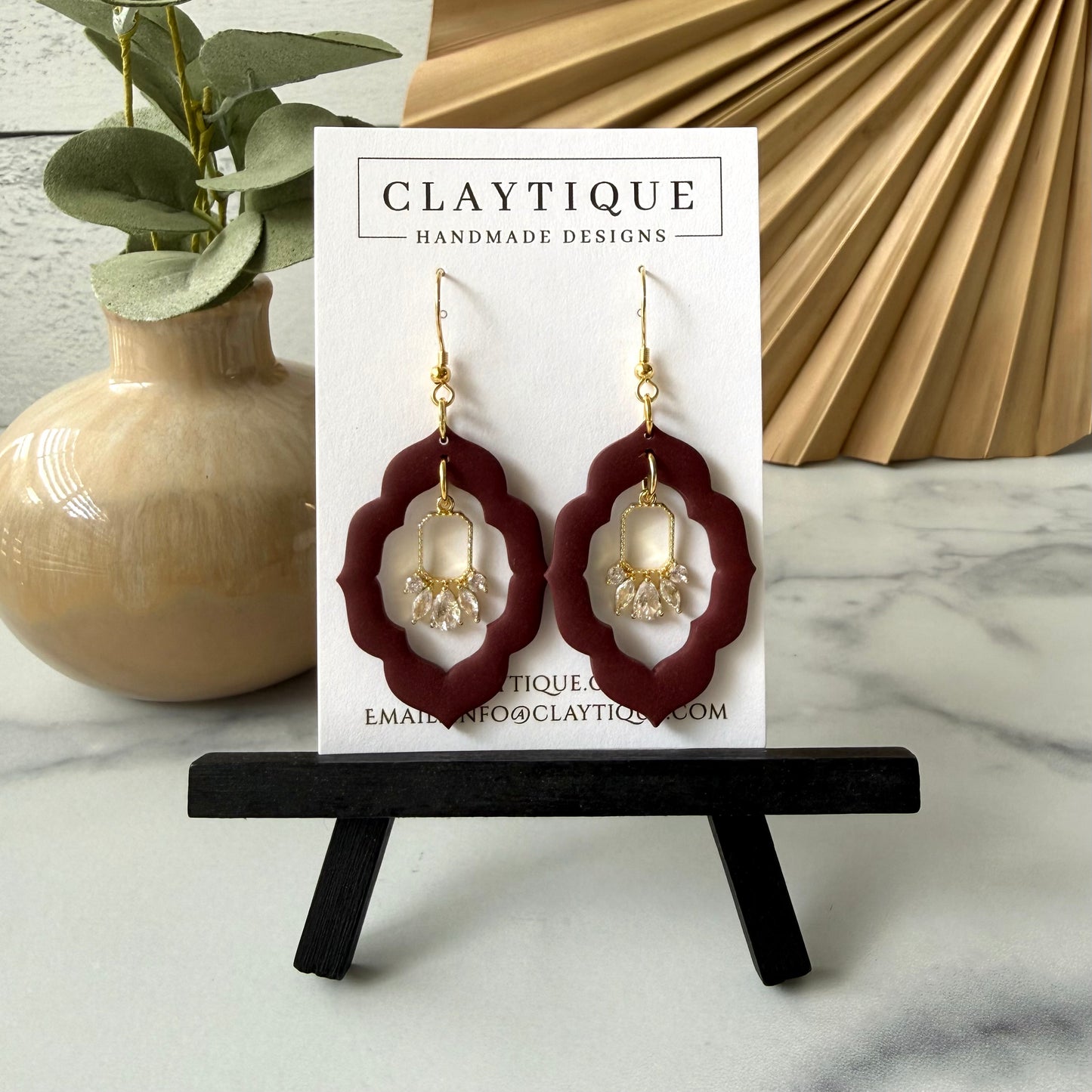 Maroon Tiered Handcrafted Clay Earrings