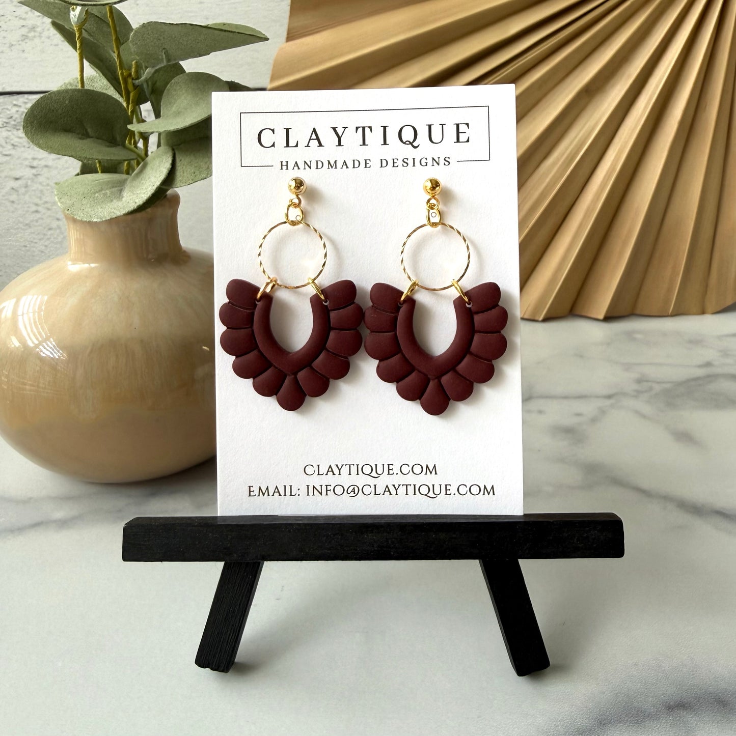 Maroon Tiered Handcrafted Clay Earrings