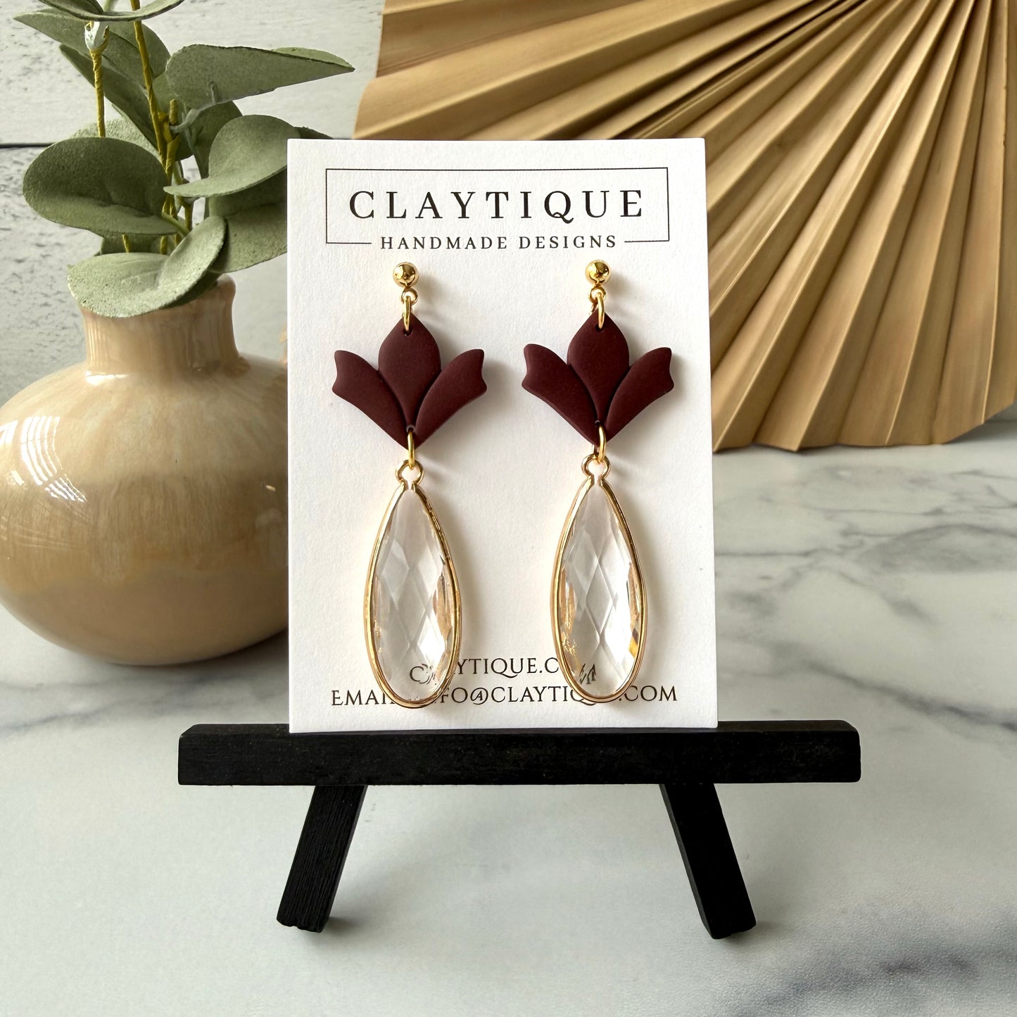 Maroon Tiered Handcrafted Clay Earrings