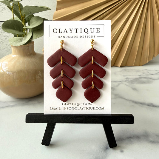 Maroon Handcrafted Multi-Tiered Clay Earrings
