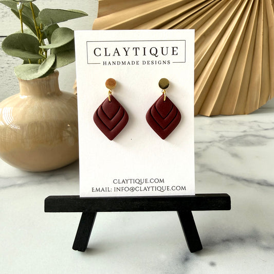 Maroon Handcrafted Small Clay Earrings