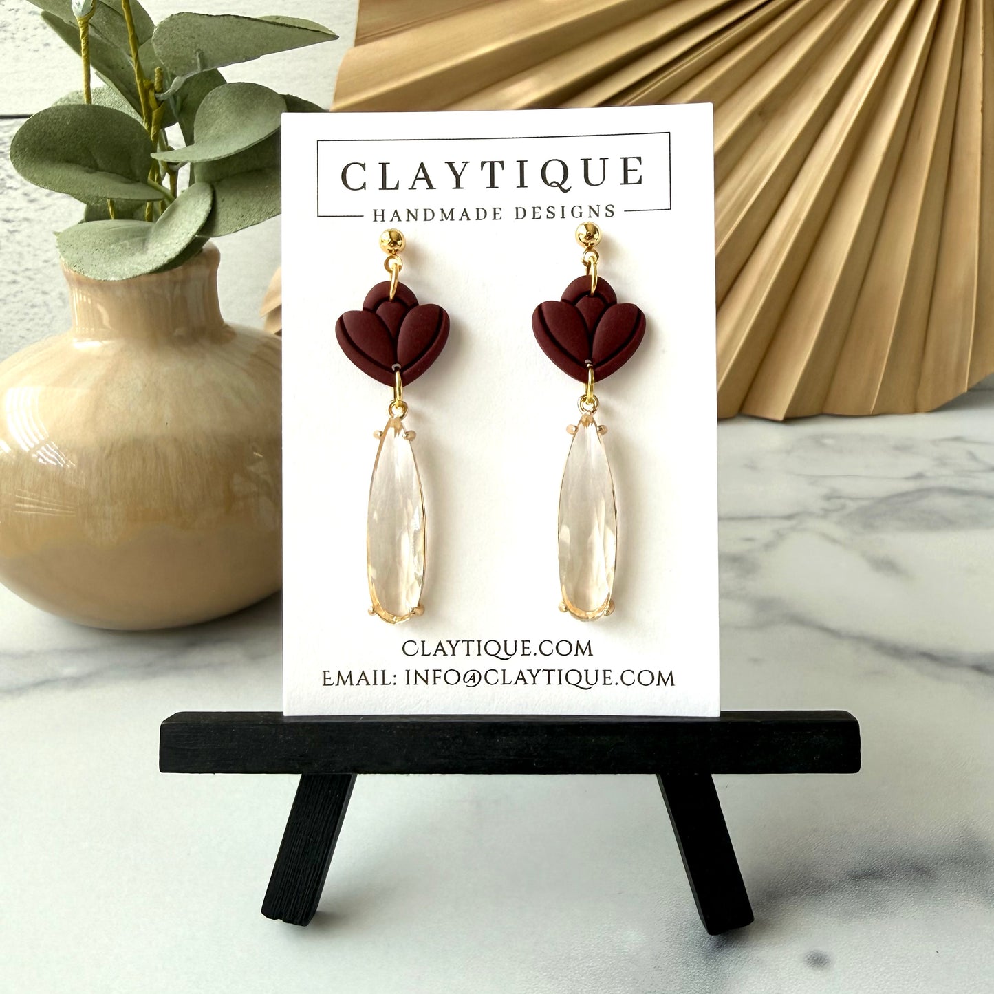 Maroon Tiered Handcrafted Clay Earrings