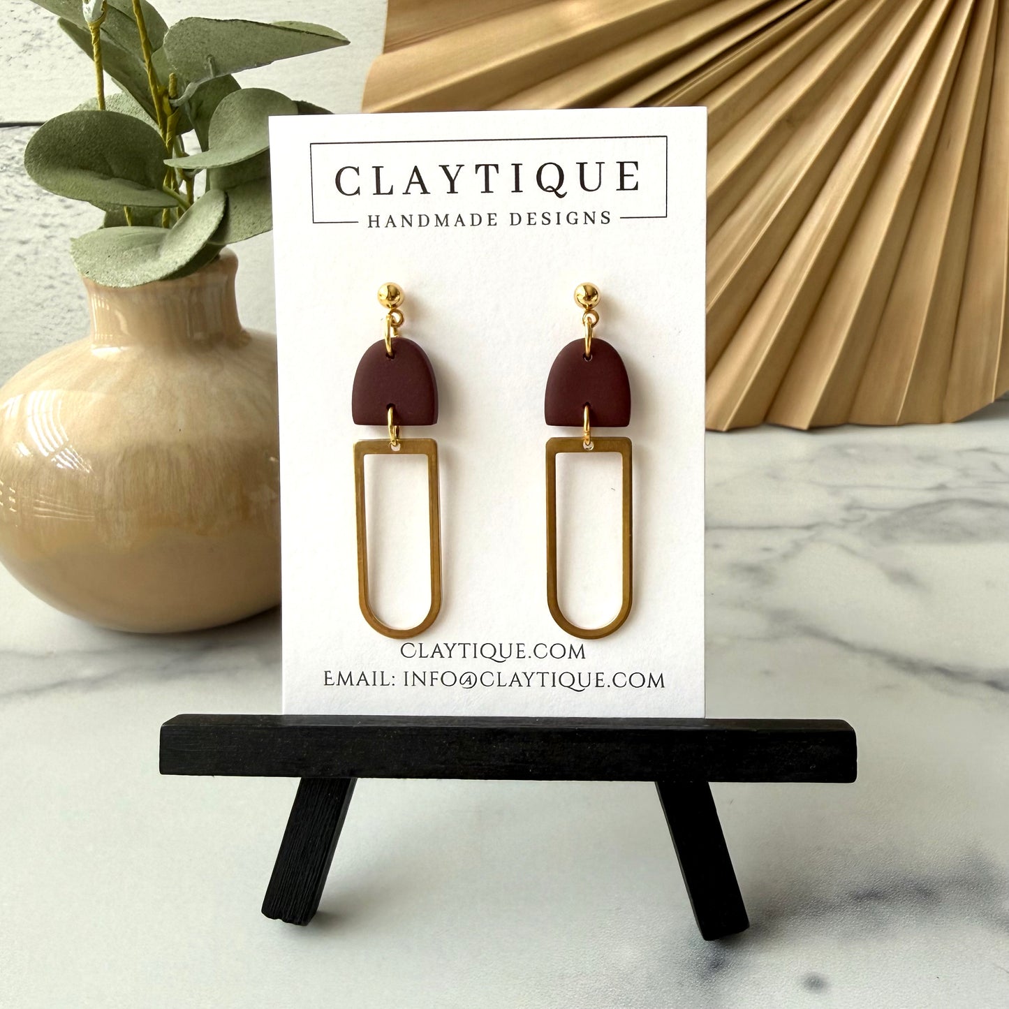 Maroon Tiered Handcrafted Clay Earrings