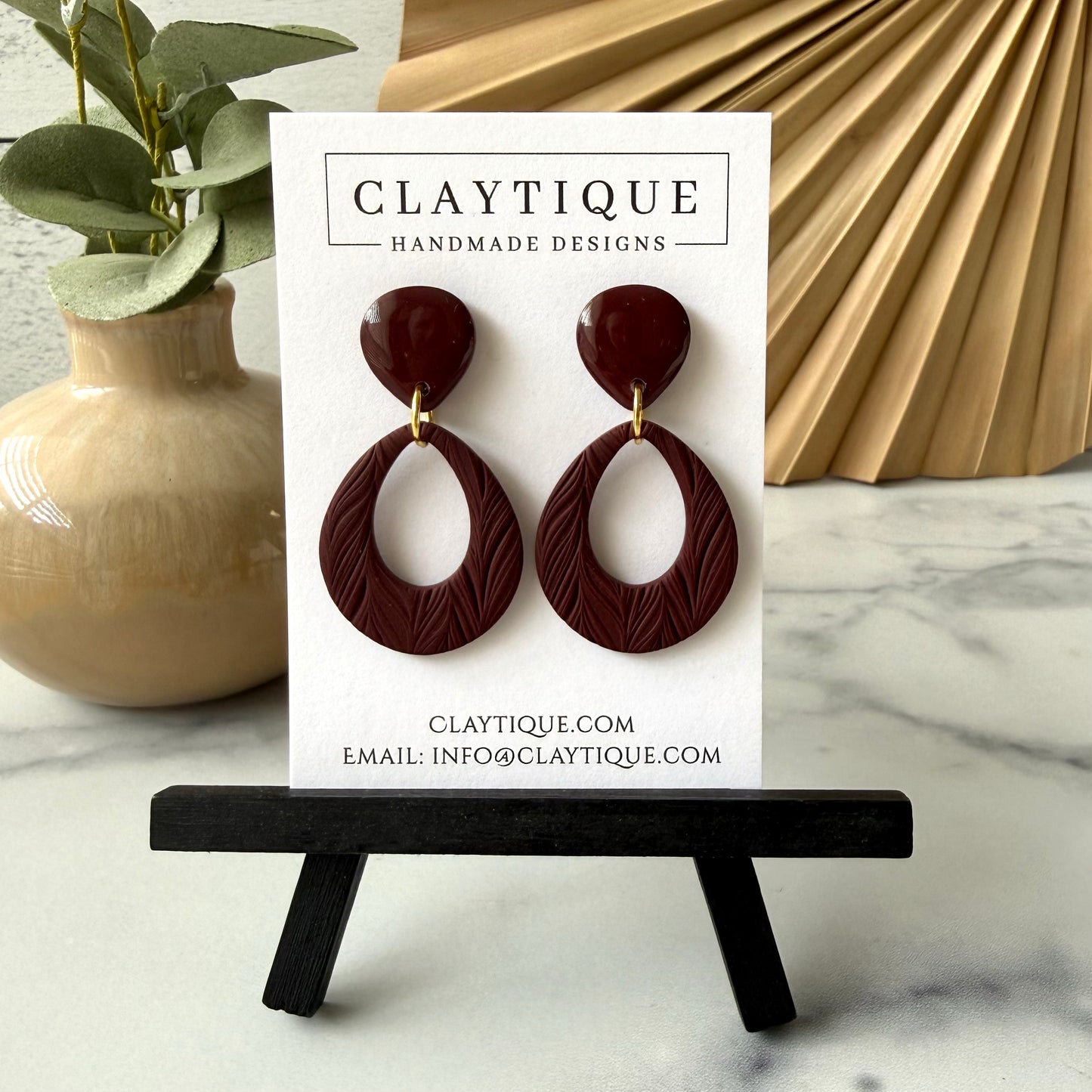 Maroon Tiered Handcrafted Clay Earrings