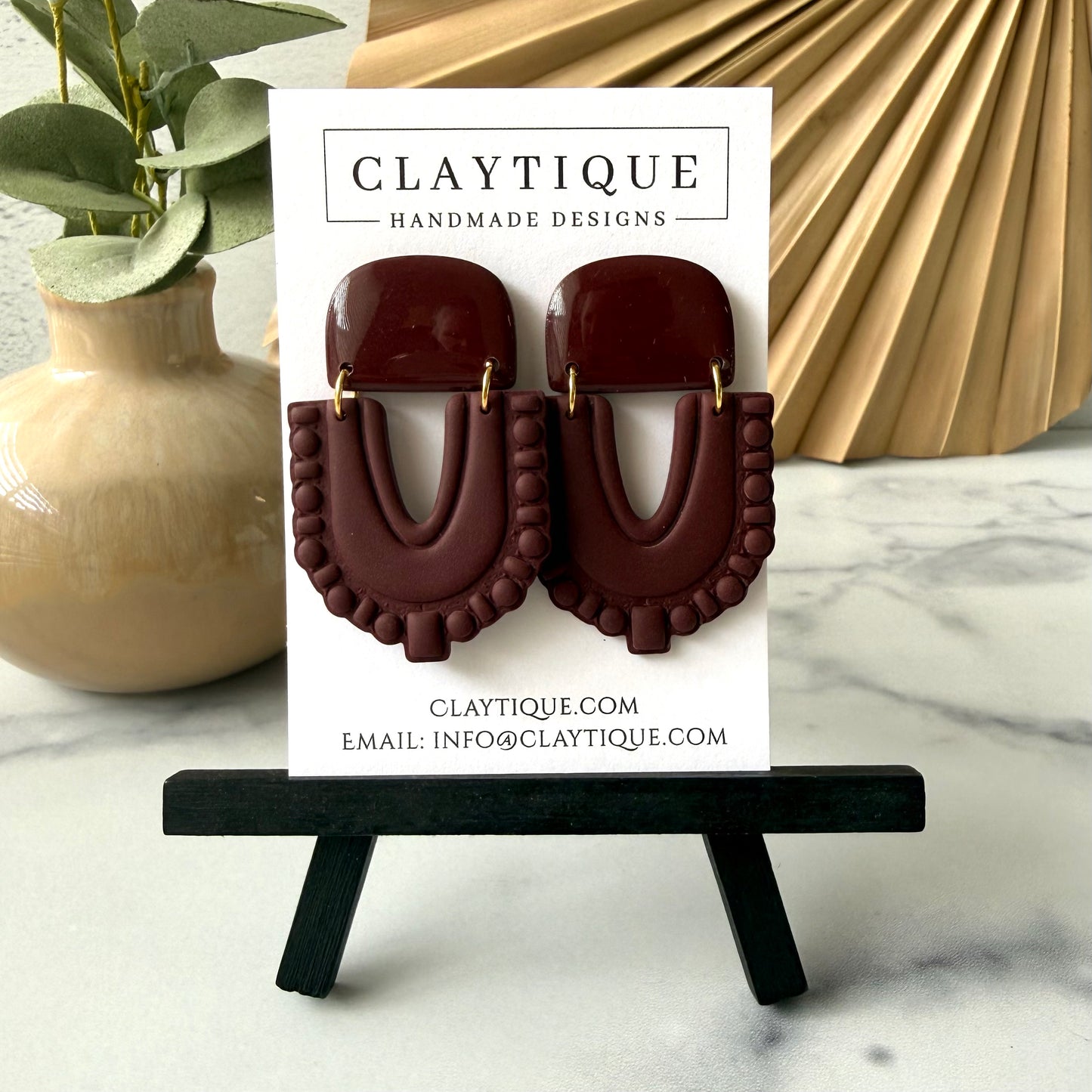 Maroon Tiered Handcrafted Clay Earrings
