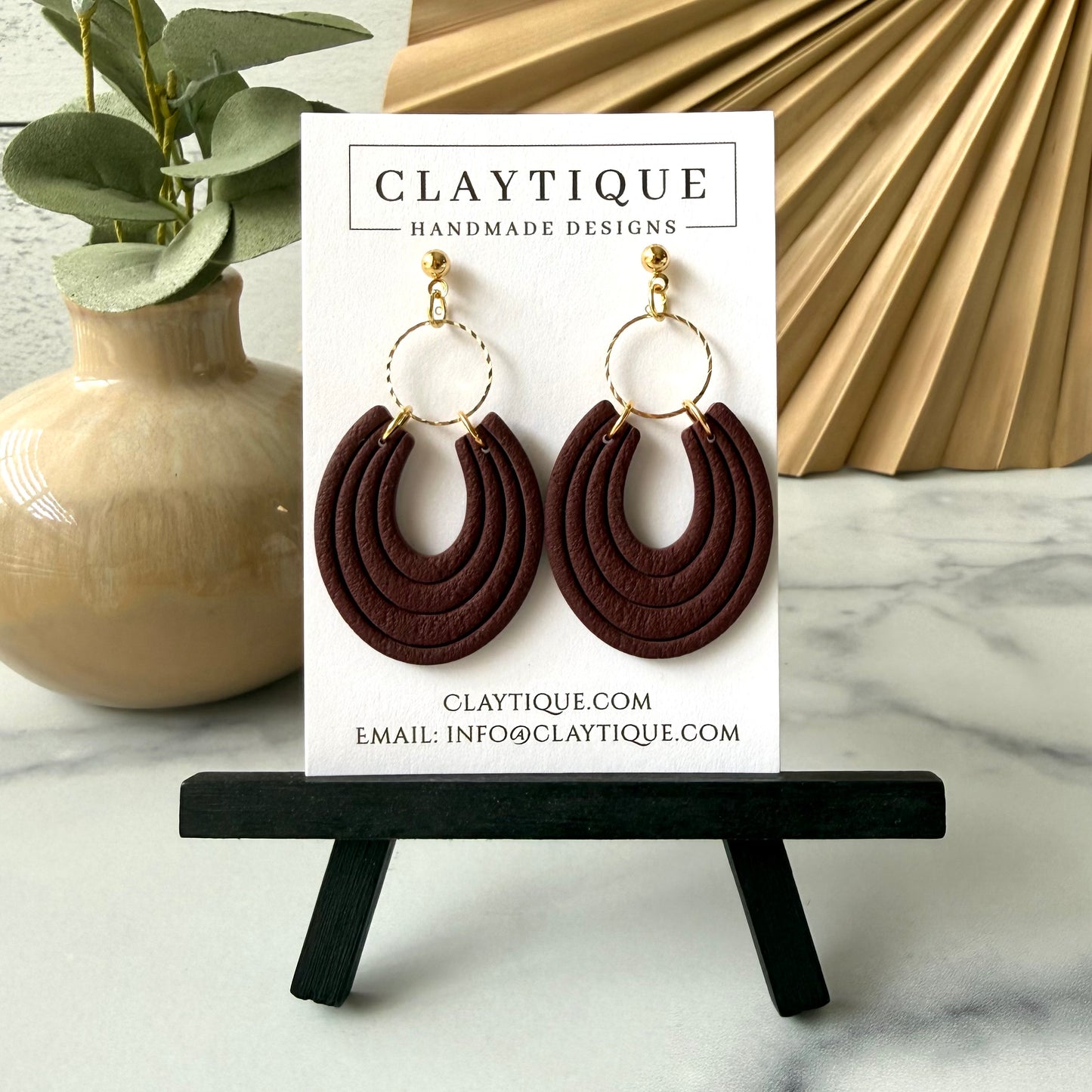 Maroon Tiered Handcrafted Clay Earrings