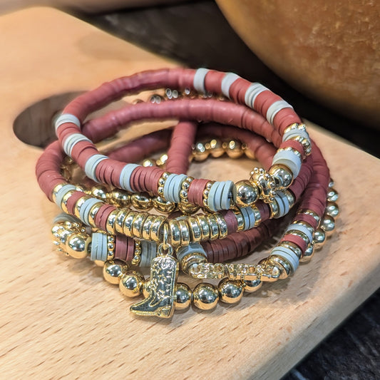 Beaded Bracelet: Howdy + Boot Heishi Stretch Stack