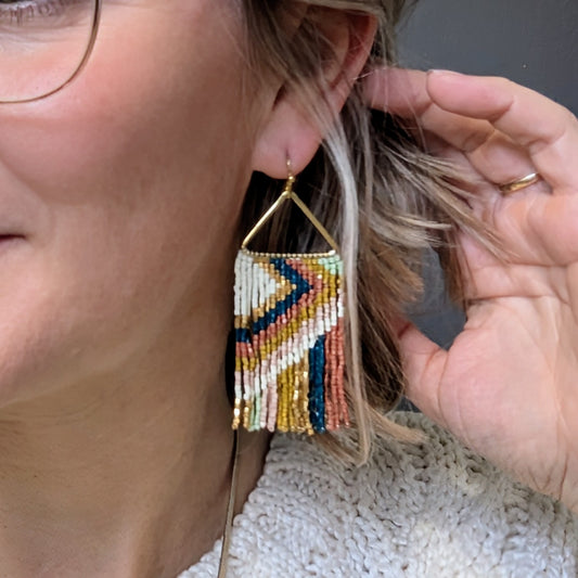 Beaded Fringe Earrings - Desert