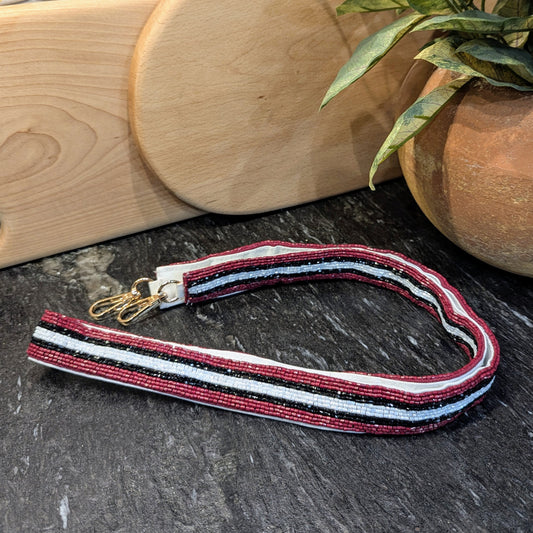 Stripe Beaded Strap - Maroon Black White