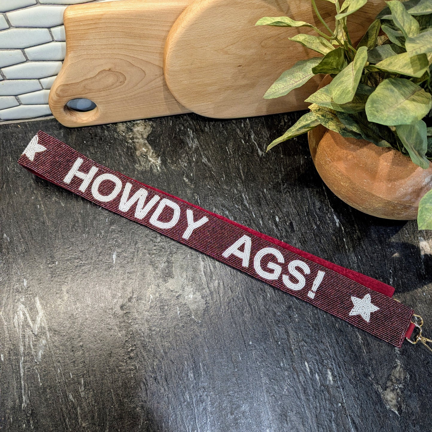 Howdy Ags Beaded Purse Strap - Maroon