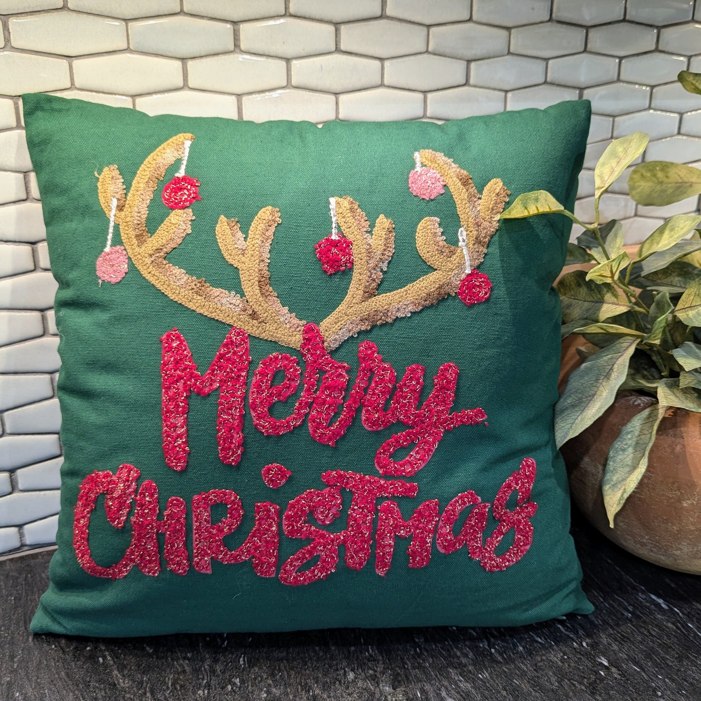 Reindeer Antler Merry Christmas Pillow