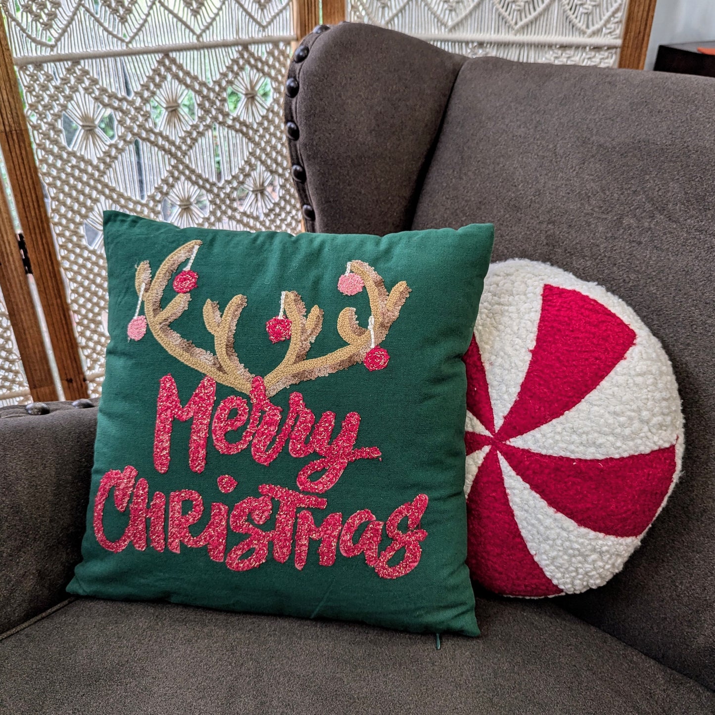 Reindeer Antler Merry Christmas Pillow