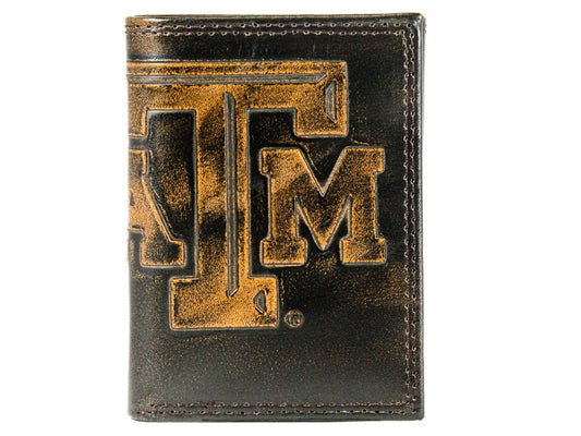 Trifold Wallet in Burnished Leather - Texas A&M