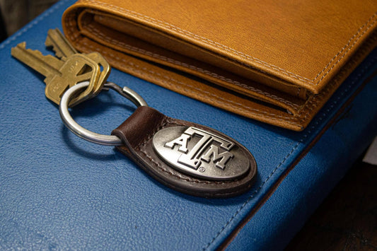 Oval Leather Keychain - Brown Texas A&M