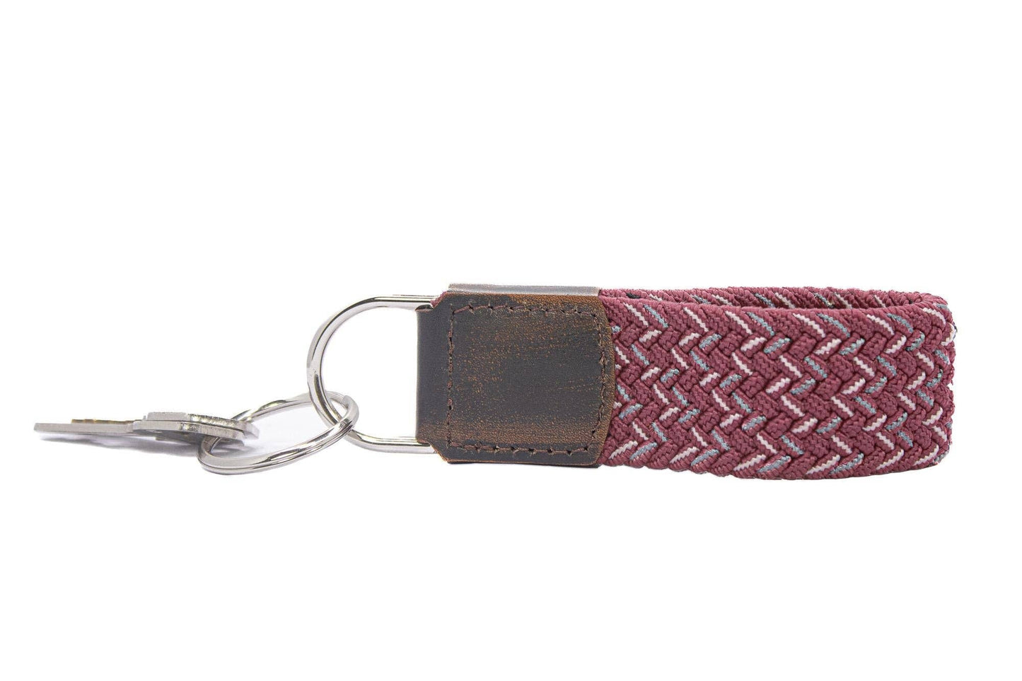 Braided Stretch Woven Maroon and Gray Keychain