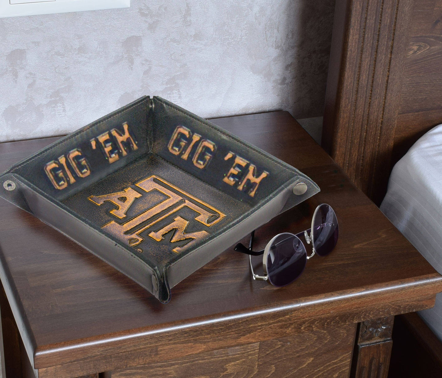 Leather Logo & Slogan Valet Tray - Texas A&M