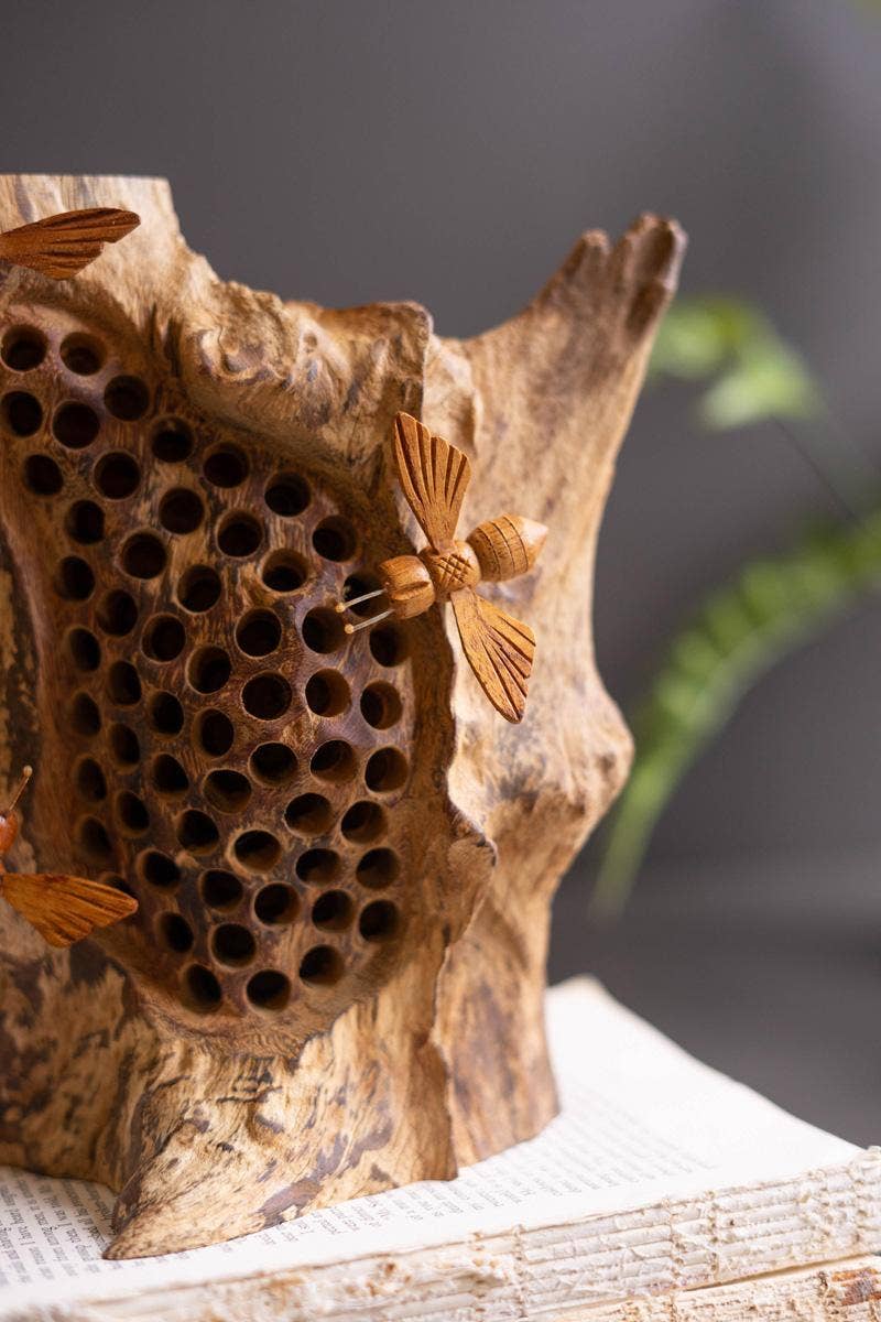 Rustic Table Top Hand Carved Bee Hive