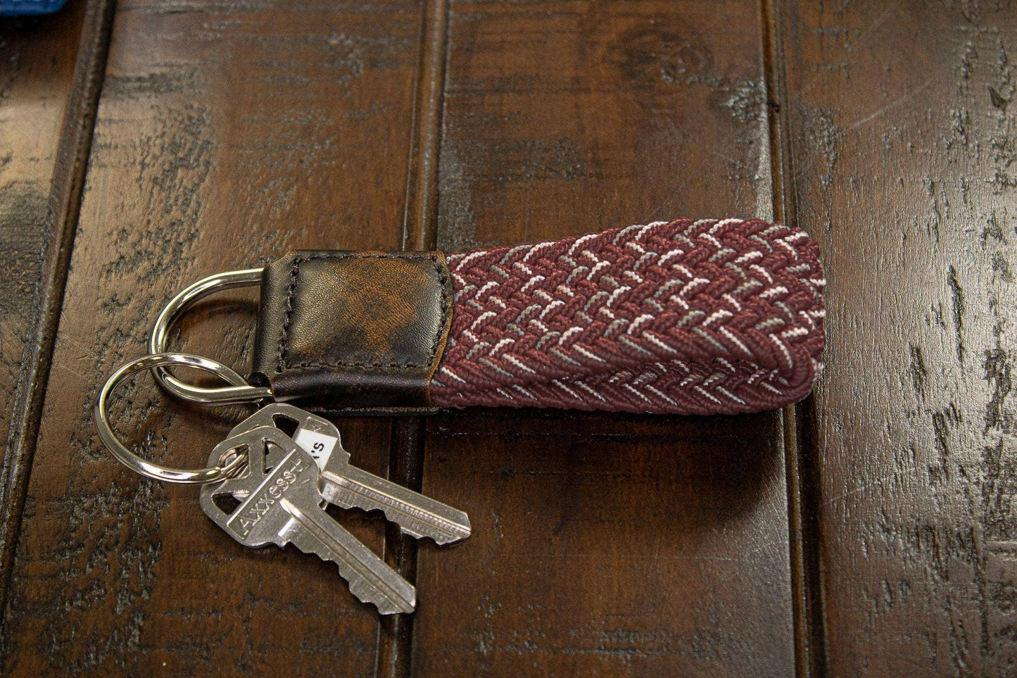 Braided Stretch Woven Maroon and Gray Keychain