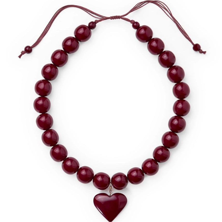 Maroon Chunky Beaded Statement Necklace