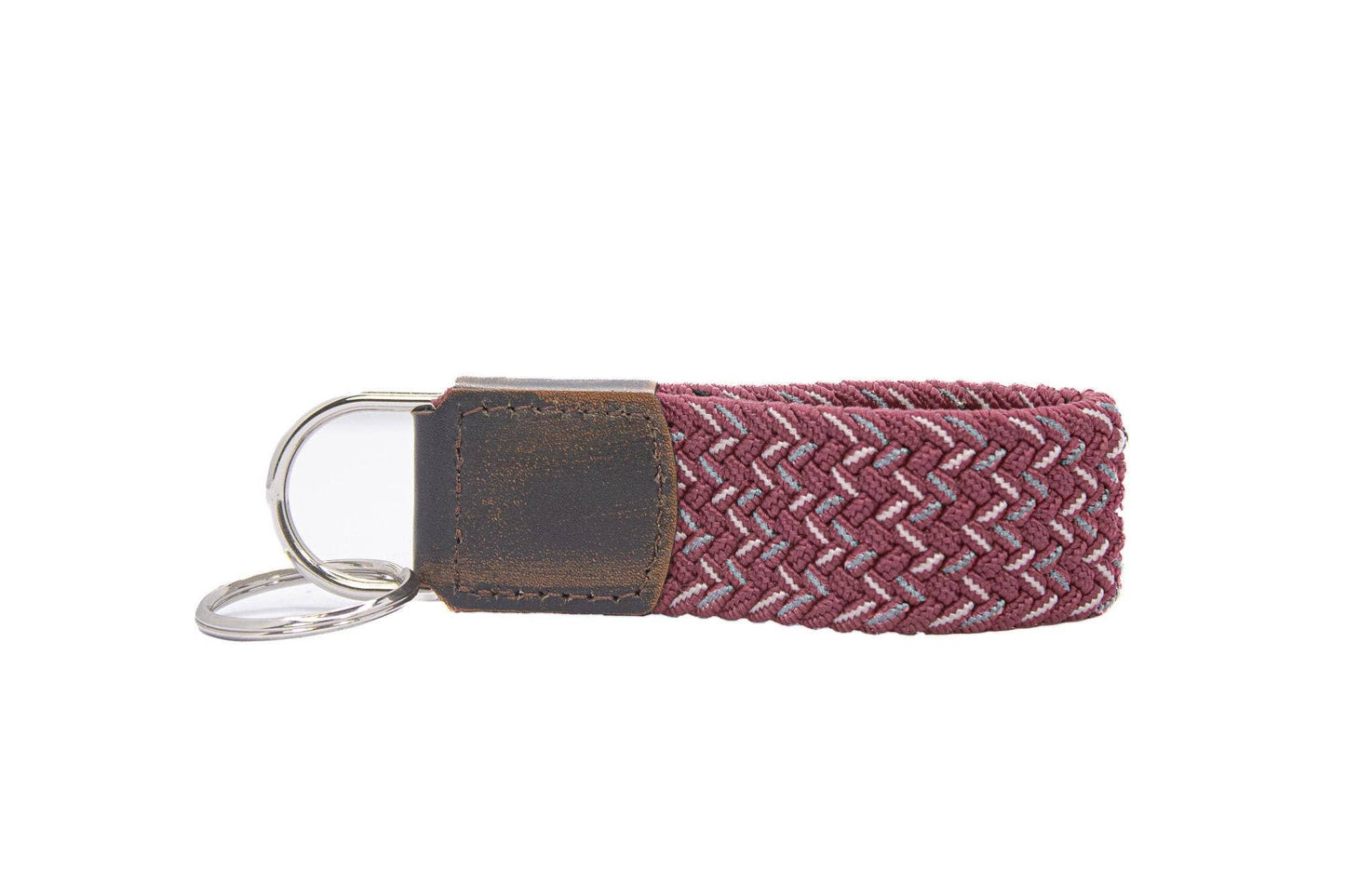 Braided Stretch Woven Maroon and Gray Keychain