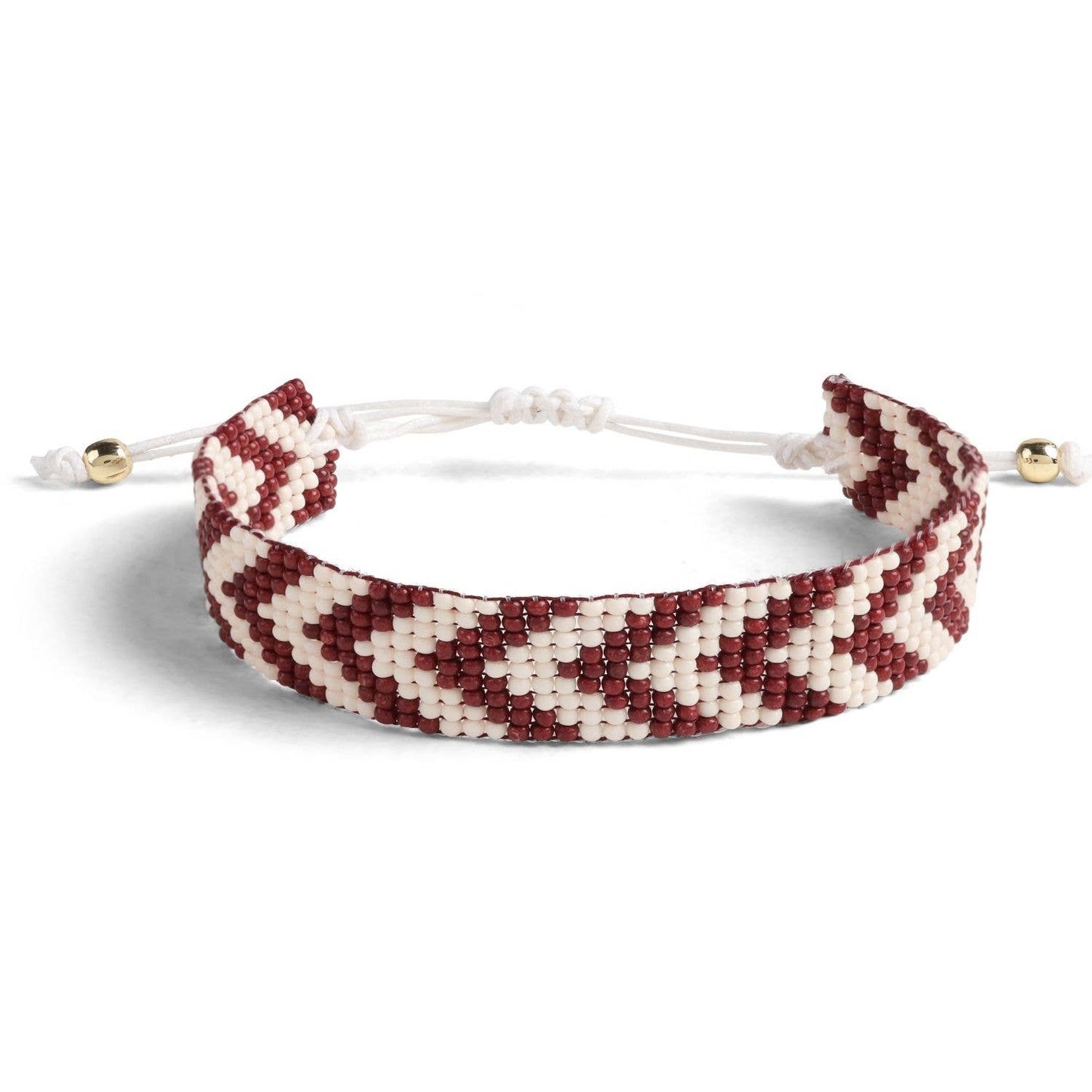 Chevron Beaded Bracelet: Maroon + White
