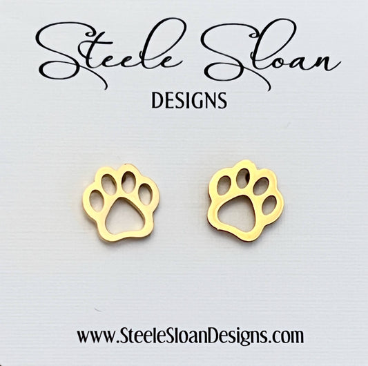 Paw Stud Earrings - Gold