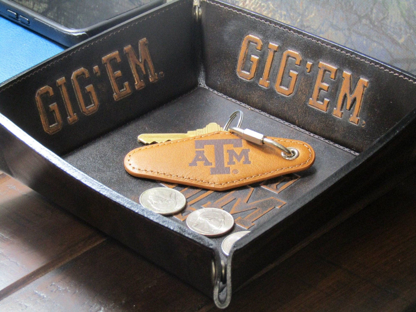 Vintage Leather Keychain - Texas A&M