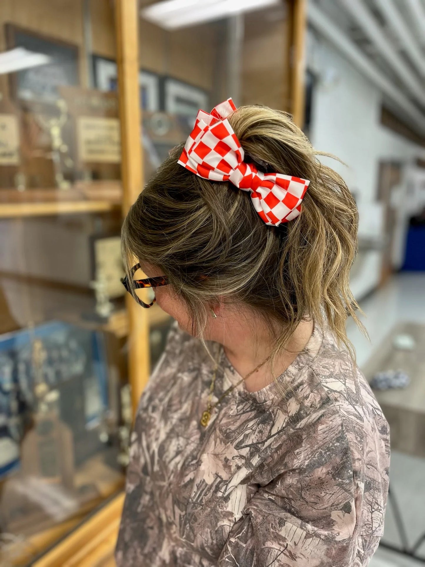Checkered Bow Claw Clip