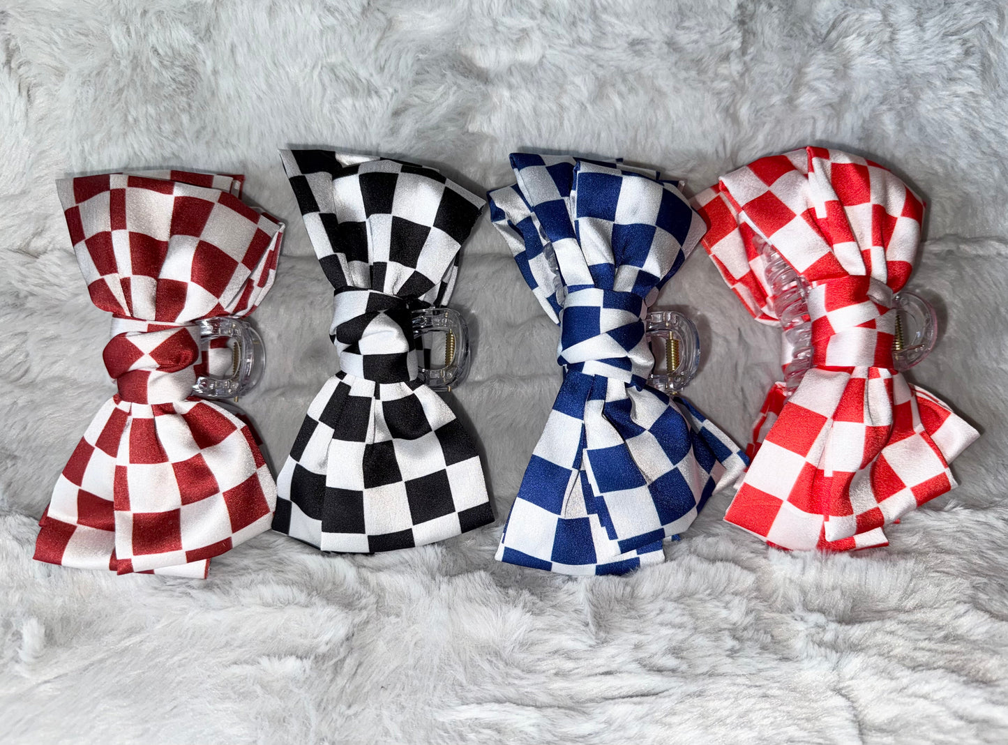 Checkered Bow Claw Clip